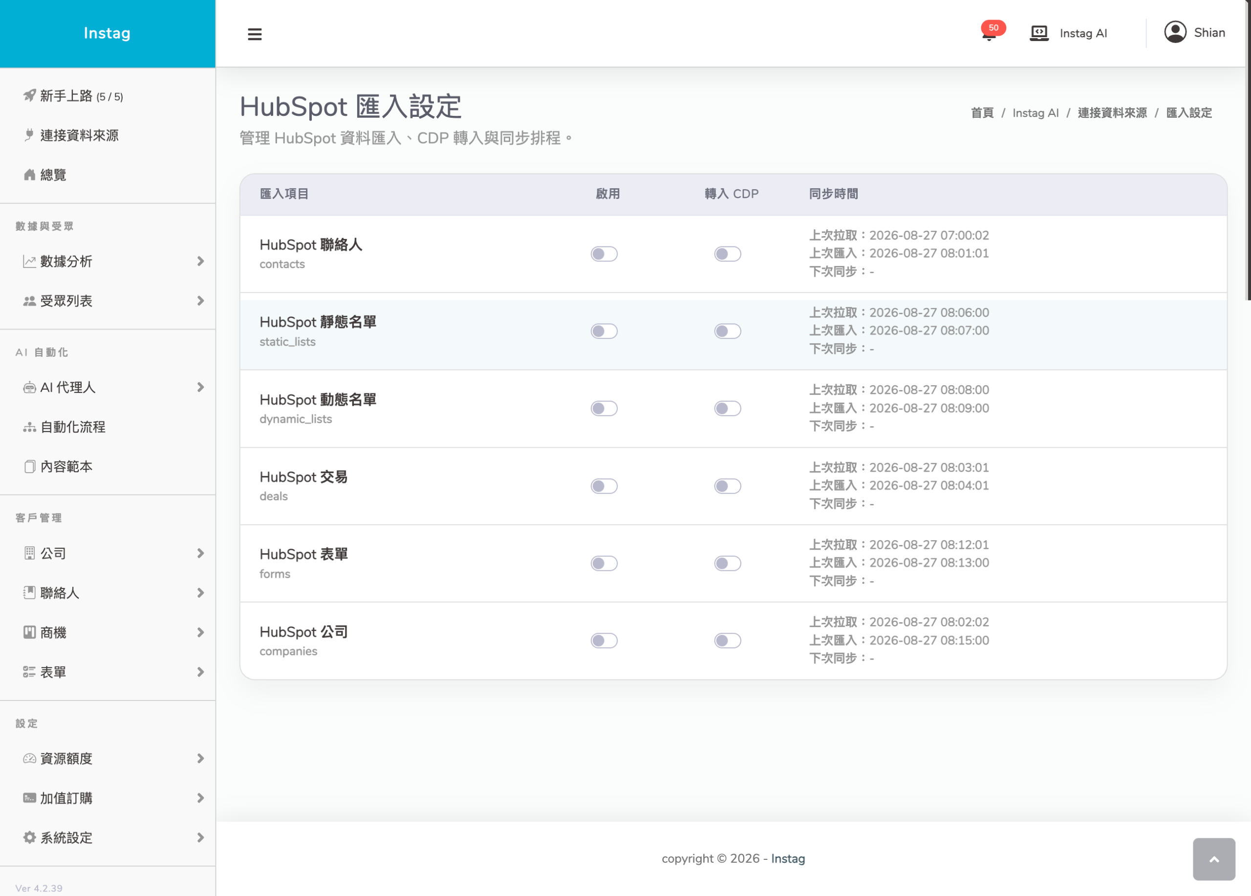 Hubspot 自動匯入設定