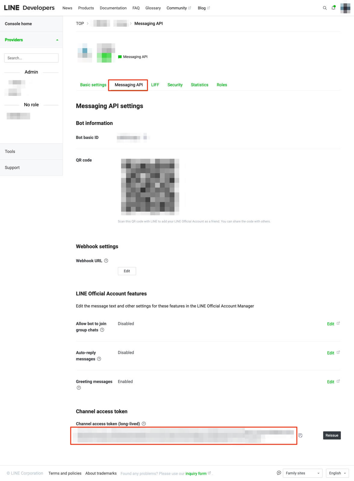 LINE Developers Message Token